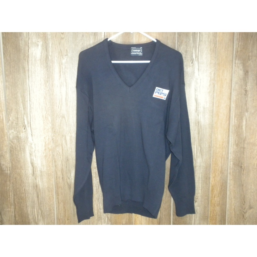 Vintage Diet Pepsi Sweater M Blue Knit V Neck Pullover Long Sleeve Vantage USA - Picture 2 of 9